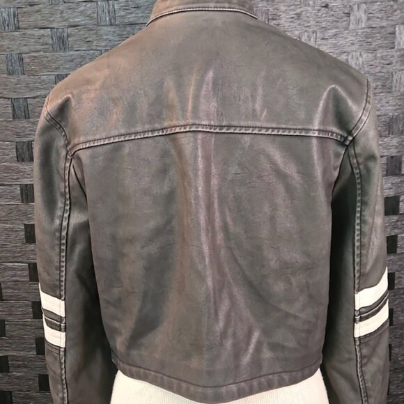 Urban Outfitters Iets Frans Jessy Faux Leather Cropped Moto Jacket Size Medium - Picture 8 of 13